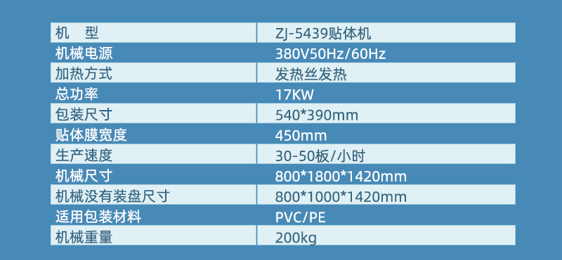 貼體包裝機(jī)參數(shù)